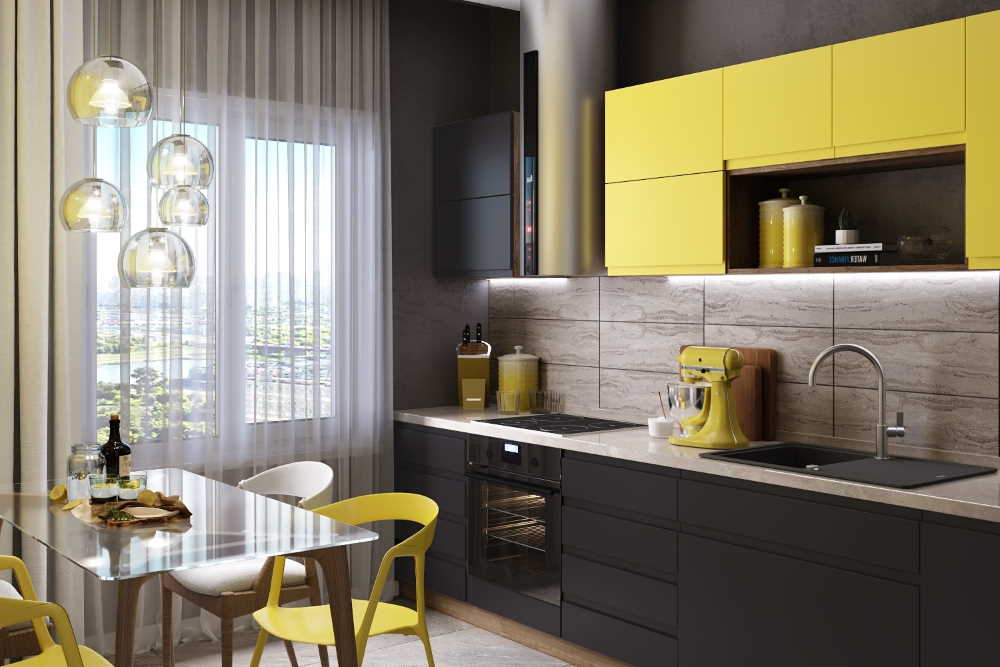 Мебель на кухне желтая